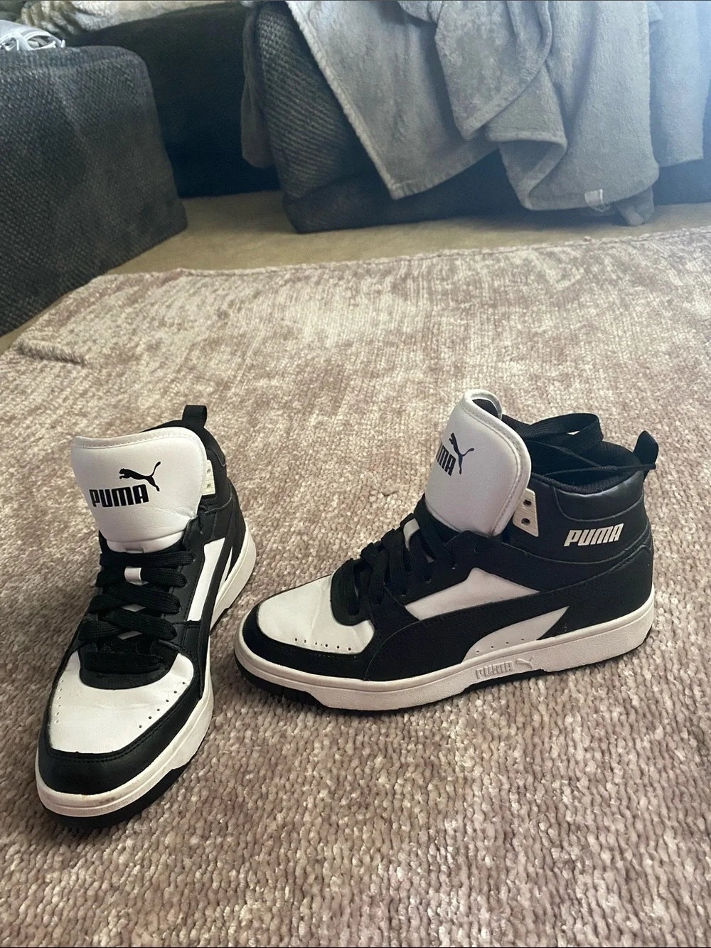 Puma Kids Black and White High-Top Sneakers